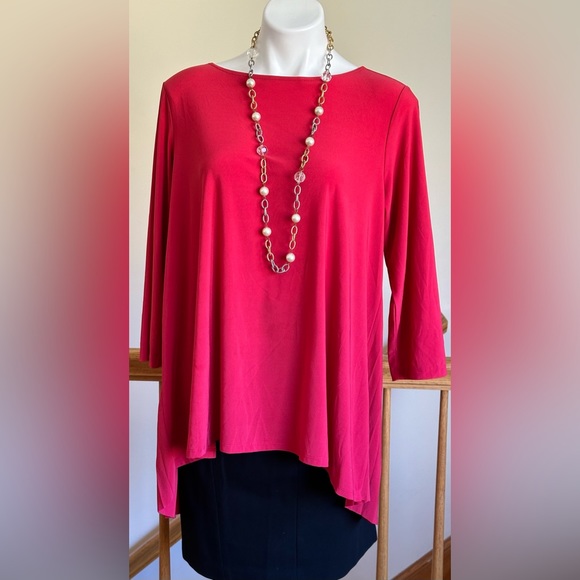 Attitudes By Renee Red/Pink Long Asymmetrical Pleated In Back  3/4 Sleeves Sz L. - Picture 2 of 13